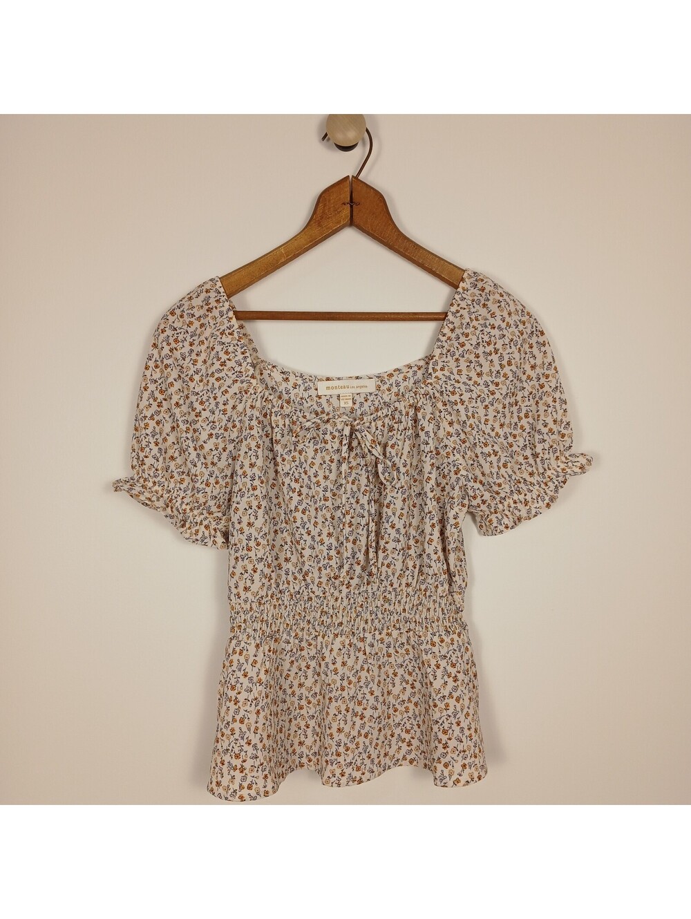 Monteau Los Angeles Floral Peplum Top Women XS Boho Cottagecore